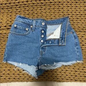 Levi's Blue Jean Shorts with Distressed Hem